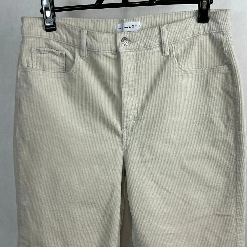 Loft Corduroy Trousers Pants Sz 12 / 31 Cream Raw Hem High Rise Straight 25.5” I